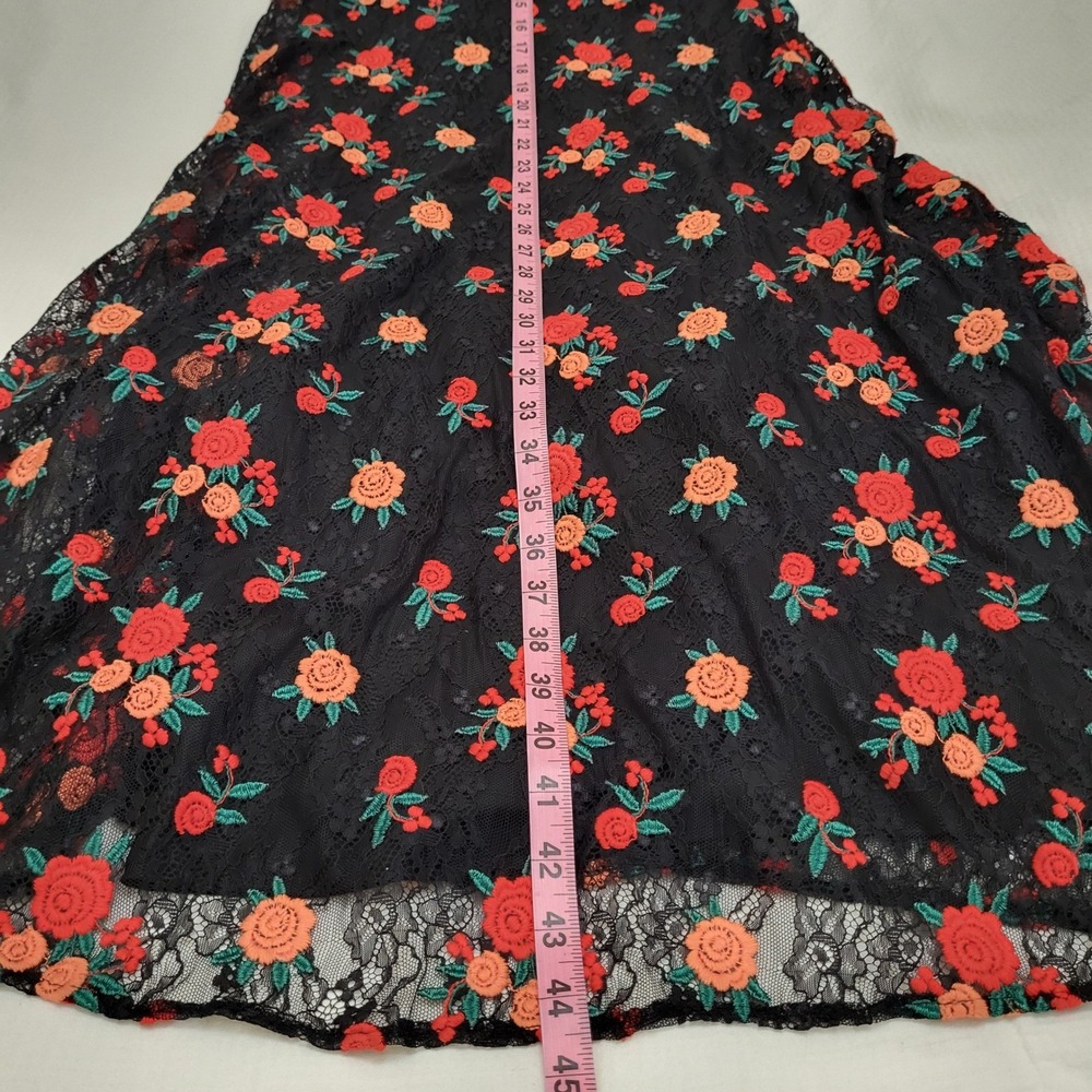 Zara Woman Black Embroidered Lace Red Floral Cottage Fairy Country Boho Dress M - Picture 11 of 11
